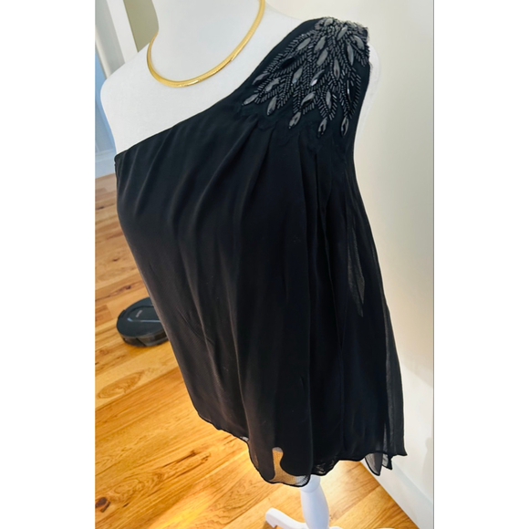 Cynthia Rowley Black OneShoulder Beaded Blouse XS Valentine’s Day Y2K sexy - Picture 3 of 9